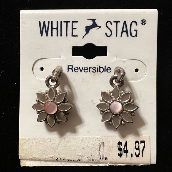 Vintage Earrings Reversible Pewter with Studs - Picture 2 of 4